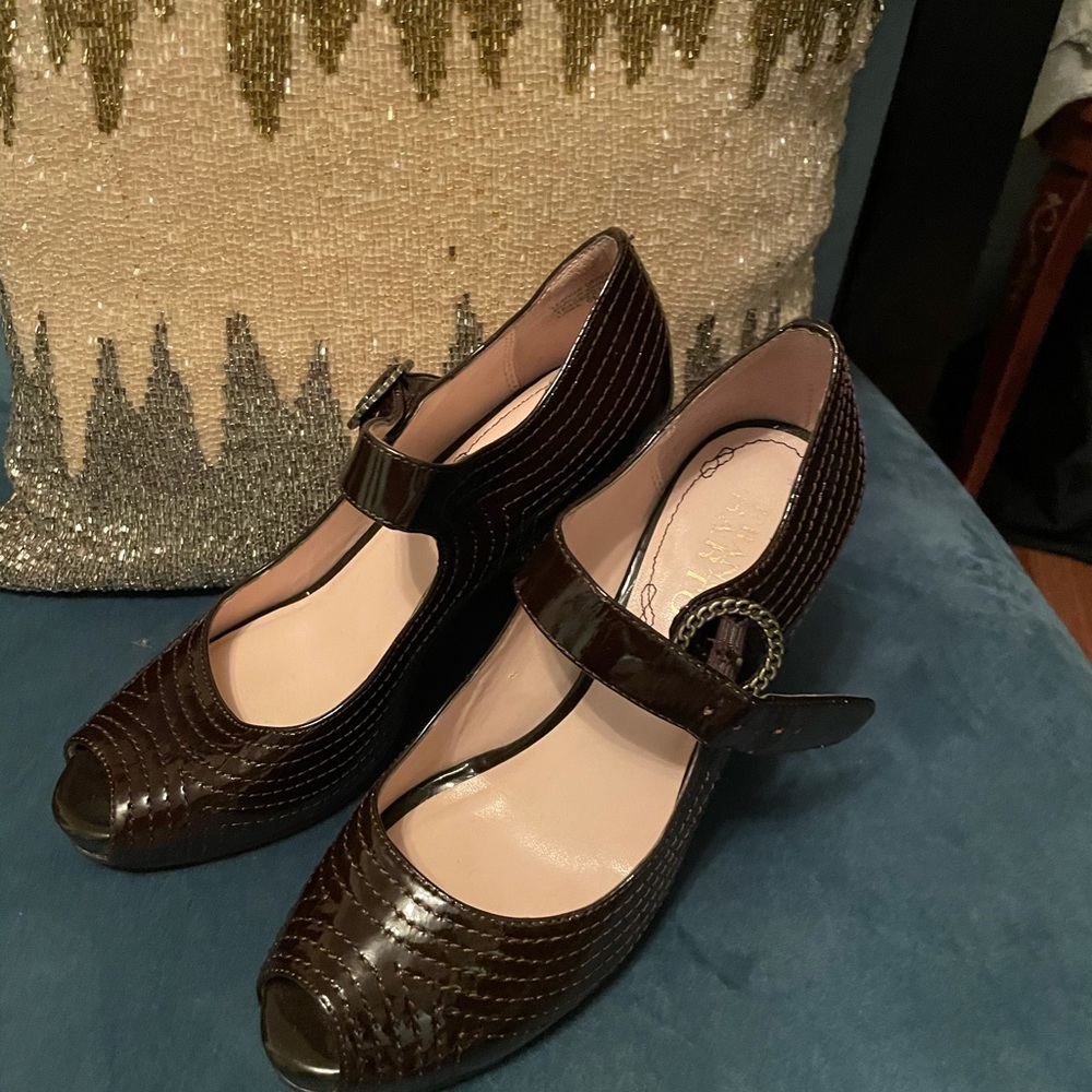 Franco Sarto brown stitch heels